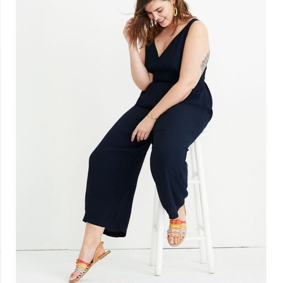 NWT Madewell V-Back Covered Button Front Wide Leg Sleeveless Jumpsuit- Sz 10 NYE - Picture 15 of 15